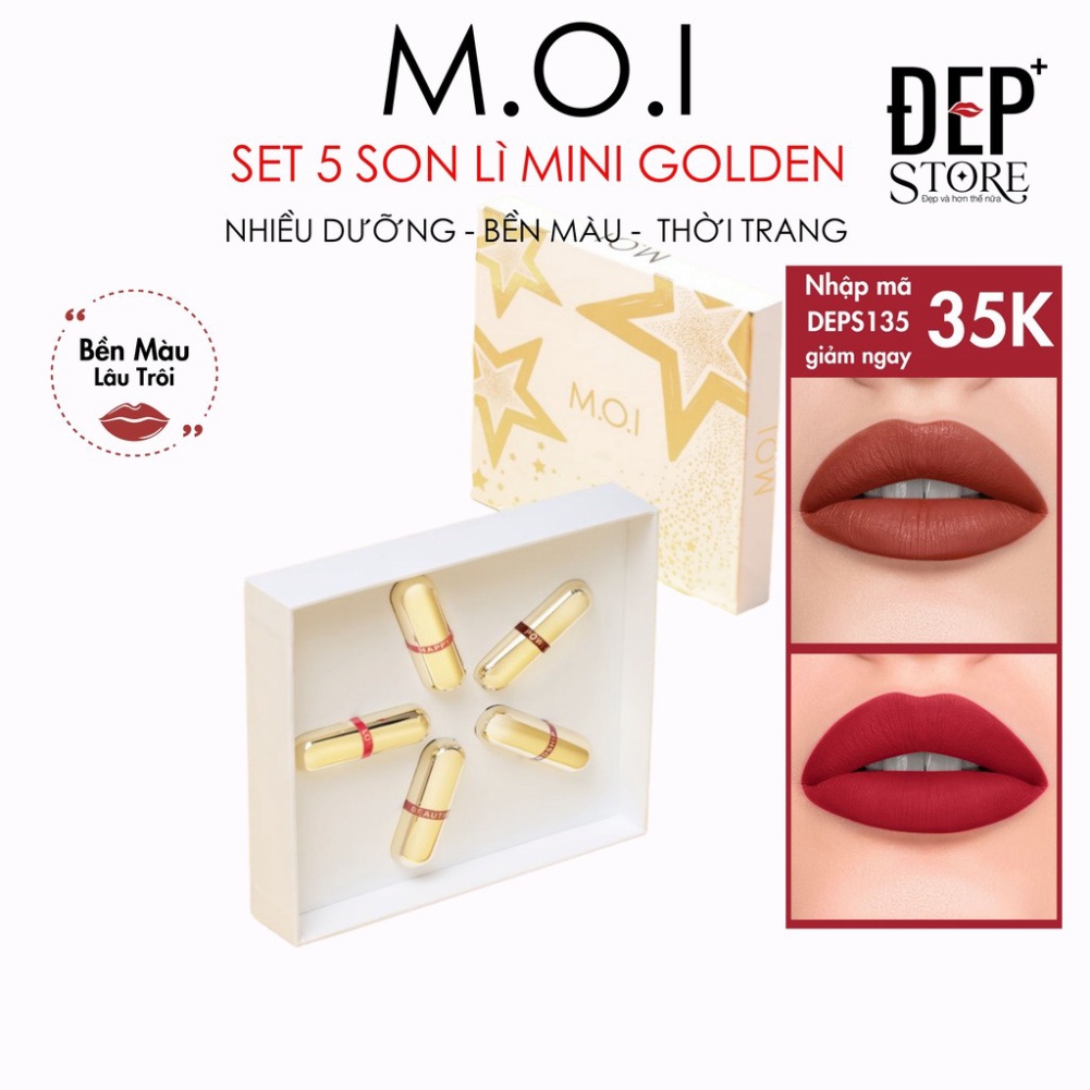 Son Môi Mini - Set 5 Thỏi Love M.O.I Mini Hồ Ngọc Hà - Golden Gift - MOI Cosmetics