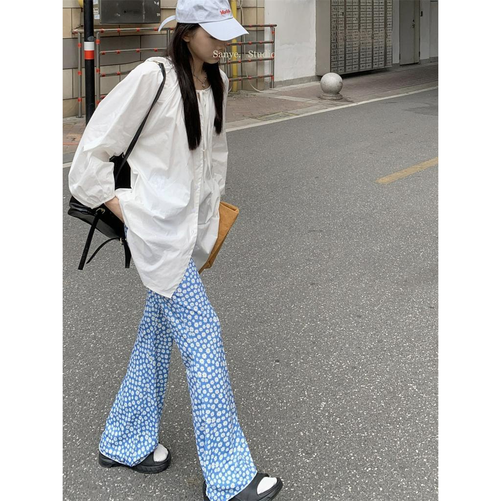 Áo Sơ Mi Trắng Dài Tay In Hoa Cúc Dại Thời Trang 63476