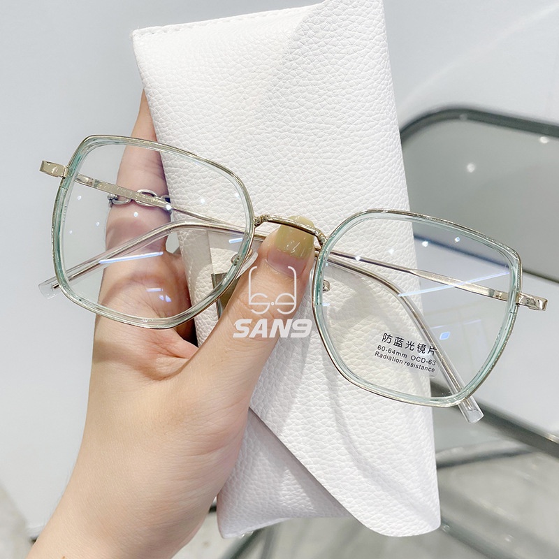 Mắt kính gọng kim loại chống ánh sáng xanh phong cách retro Hàn Quốc