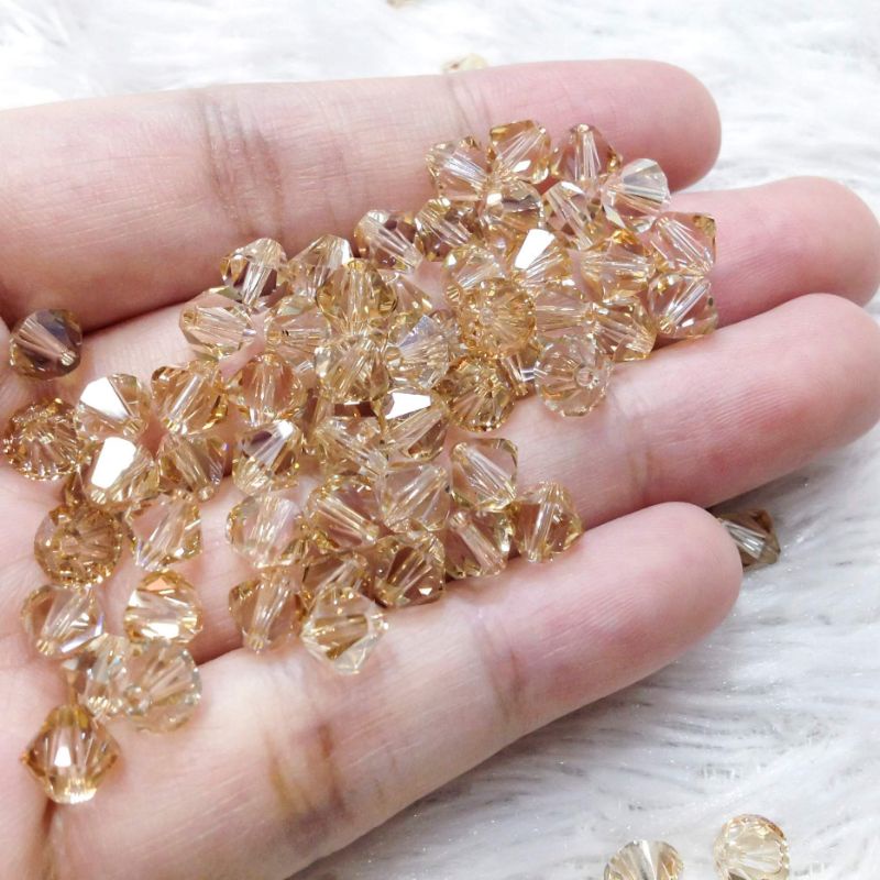 Hạt đá pha lê hình thoi vuông trà trong vắt lấp lánh size 6MM cao cấp dùng làm trang sức lắc tay dây chuyền sang trọng