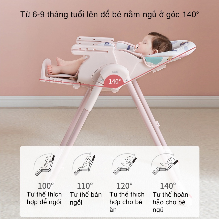 Ghế ăn dặm cao cấp Nora - KUB phiên bản nâng cấp, ghế đa năng điều chỉnh độ cao linh hoạt ngả lưng 5 cấp độ cho bé