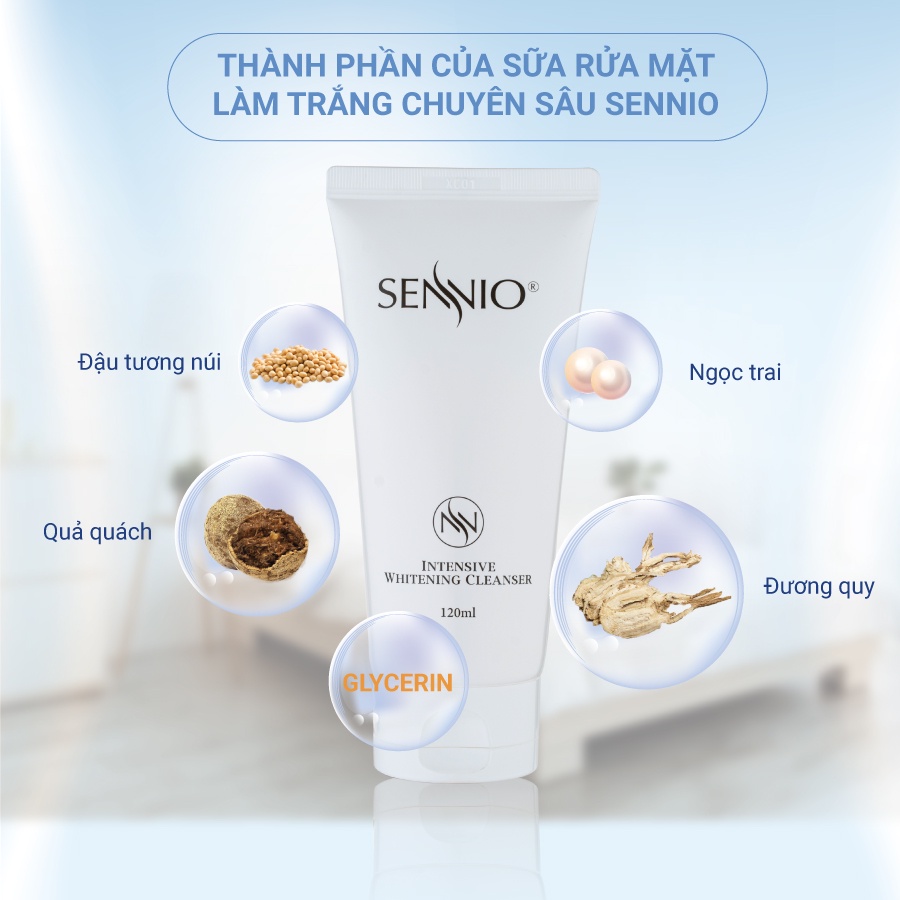 Sữa rửa mặt dưỡng trắng da Sennio Intensive Whitening Cleanser tạo bọt cấp ẩm phù hợp cho da nhạy cảm 120ml SNO 601