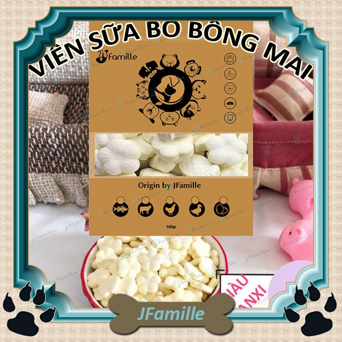[SỮA BÒ TIỆT TRÙNG]Viên Sữa Bông Mai JFamille, Bổ Sung Canxi, Chắc Khỏe Xương, Ít Béo, Dễ Hấp Thu. JF99