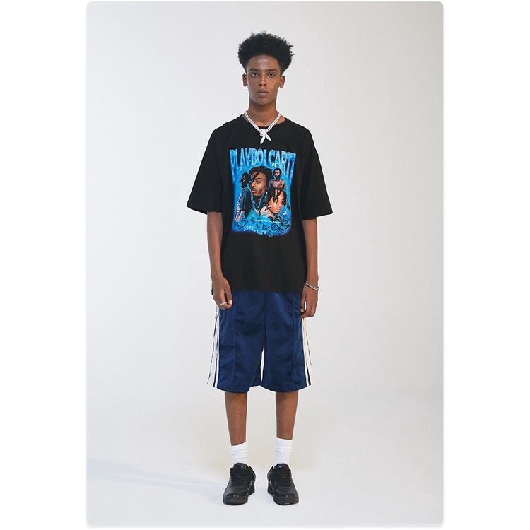 Áo Thun Vintage Playpoi Carti Tay Lỡ Unisex - Đen/Trắng Cổ Tròn | Blackwork