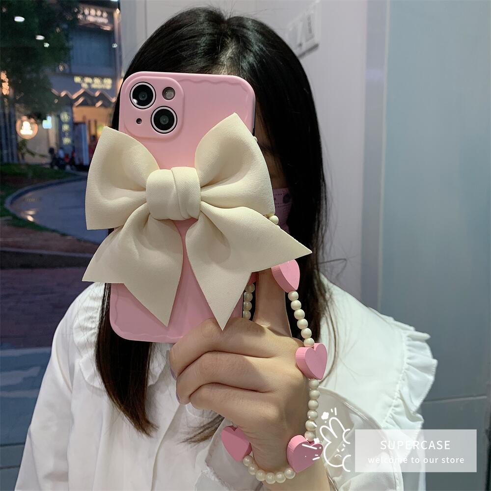 Ốp Điện Thoại TPU Mềm Đính Nơ Có Dây Đeo Tay Cho iPhone 13 12 11 Pro Max XR XS Max X