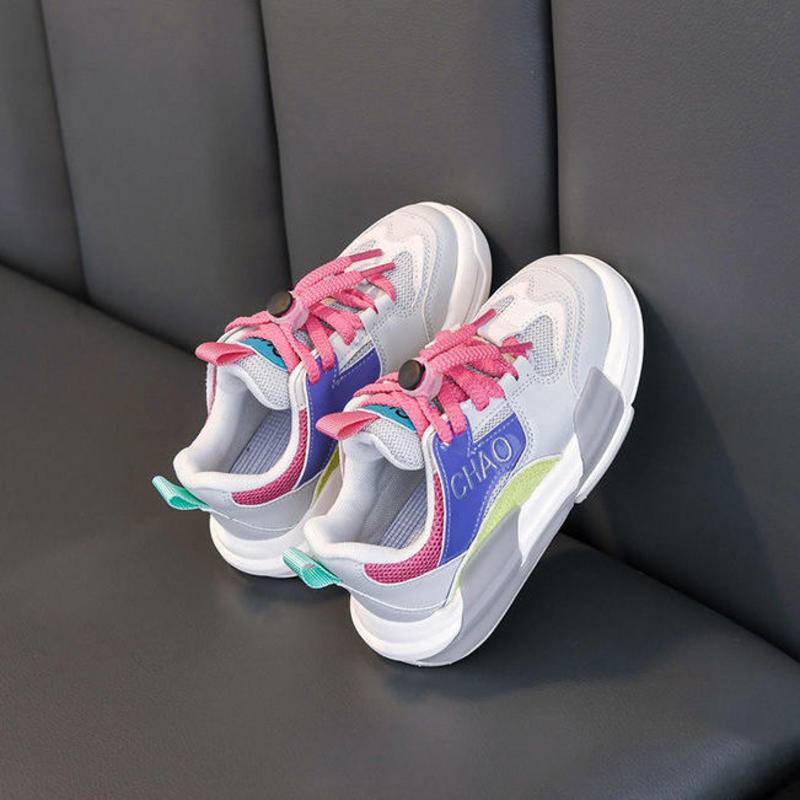 [Hàng Mới Về] Giày Thể Thao Thoáng Khí Đế Mềm Thoáng Khí Có Dây Buộc Phong Cách Xuân Thu Cho Bé Gái