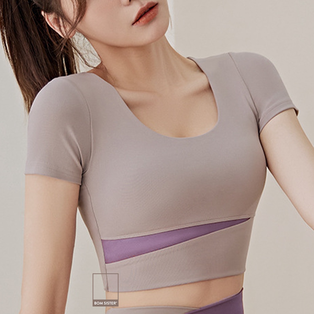 Áo lót tập Yoga - Gym croptop có tay thun co giãn 4 chiều BOM SISTER AT0060