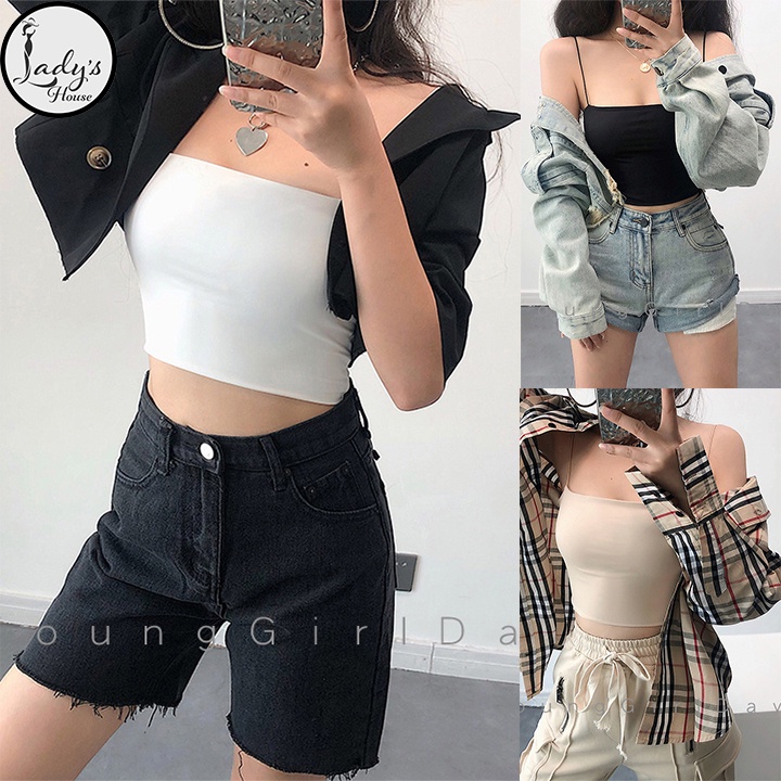 Áo 2 Dây Cotton Croptop Dáng Ôm Sợi Bún Không Đệm Kiểu Co Giãn Tốt Nữ Thoáng "ÁO 2 DÂY"