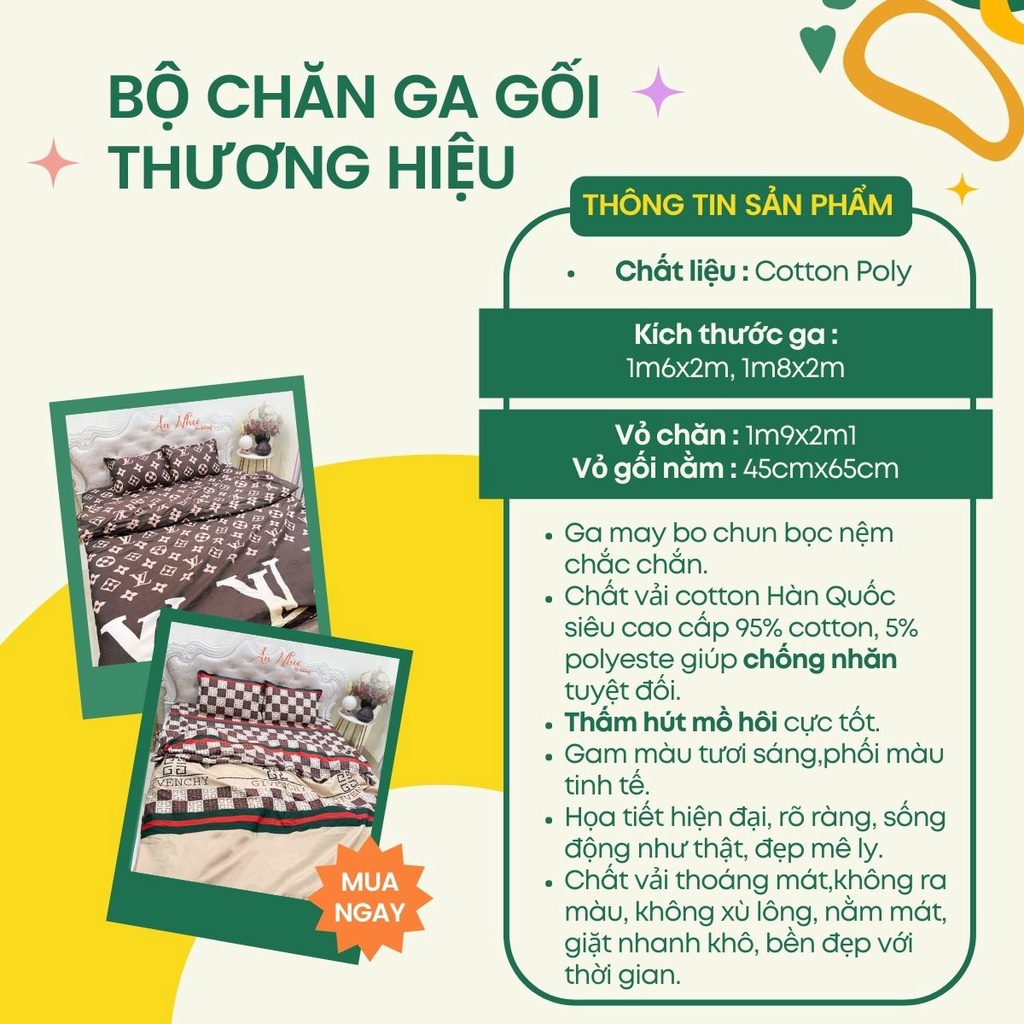 Bộ vỏ chăn ga gối thương hiệu cotton poly, drap giường 4 món poly An Như Bedding