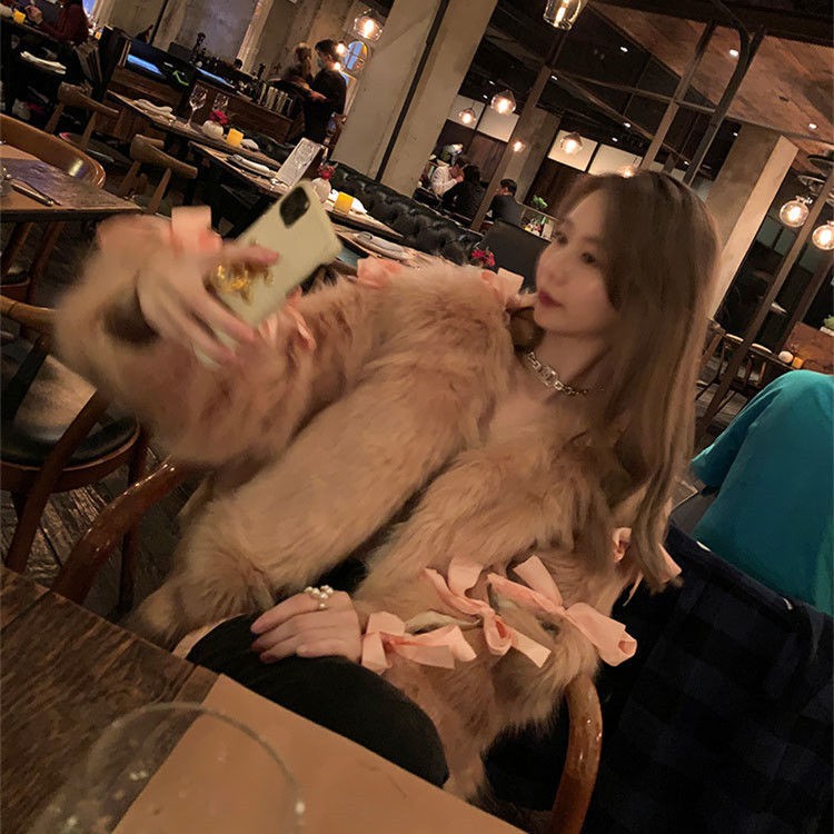 ☄❃✈Áo Khoác Giả Lông Cáo Dáng Ngắn Thắt Nơ Phong Cách Đường Phố Trẻ Trung Cho Nữ | BigBuy360 - bigbuy360.vn