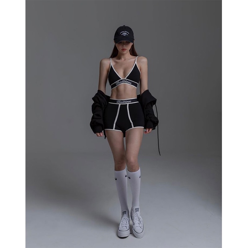 Cocory vn Set Áo Thun Lửng Hai Dây + Quần Short Lưng Cao Thời Trang Nữ