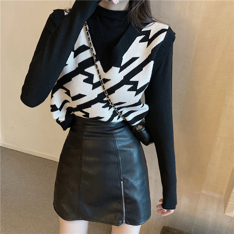 Áo Vest Cổ Cao Ôm Dáng Màu Tương Phản Thời Trang Thu Đông Cho Nữ