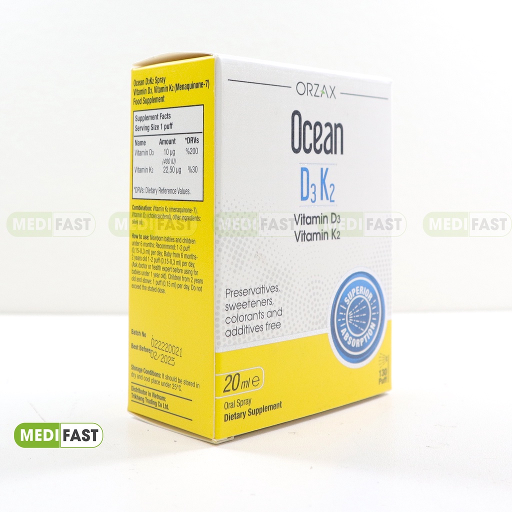 Vitamin D3K2 - Xịt và nhỏ OCEAN D3 K2 20ml hỗ trợ phát triển xương cho trẻ sơ sinh và trẻ nhỏ, hấp thụ canxi tối đa