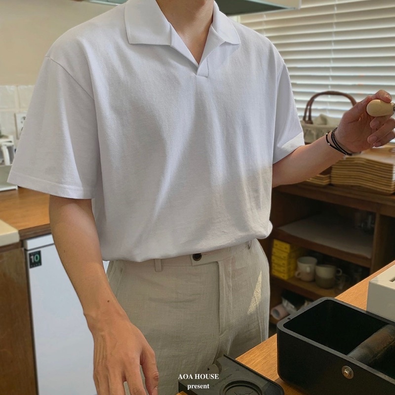 Áo thun Polo Nam cổ bẻ, dáng suông, có 3 màu [Collared V Polo]