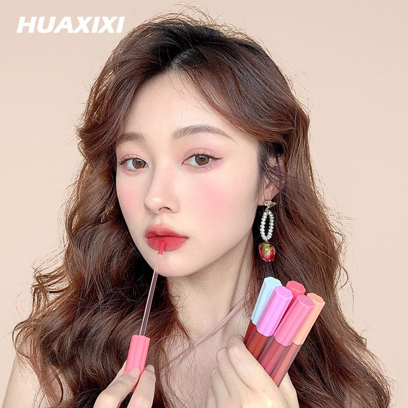 [Hàng mới về] Son kem lì HUAXIXI dưỡng ẩm chống dính cốc lâu trôi thiết kế hình bông hoa xinh xắn hợp thời trang