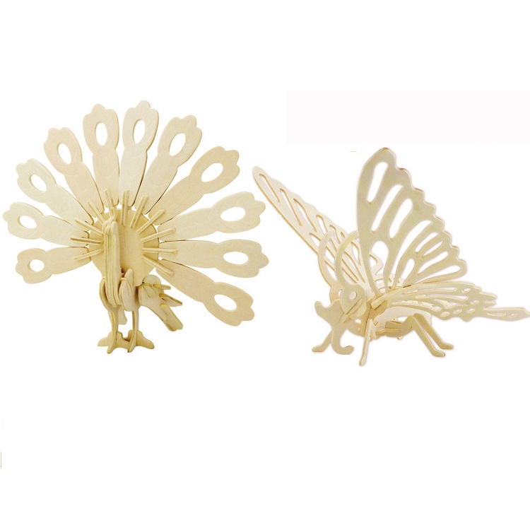 Xếp hình gỗ 3D, đồ chơi lắp ráp mô hình động vật 3D bằng gỗ, voi, hà mã, cá sấu, con công, nhện...