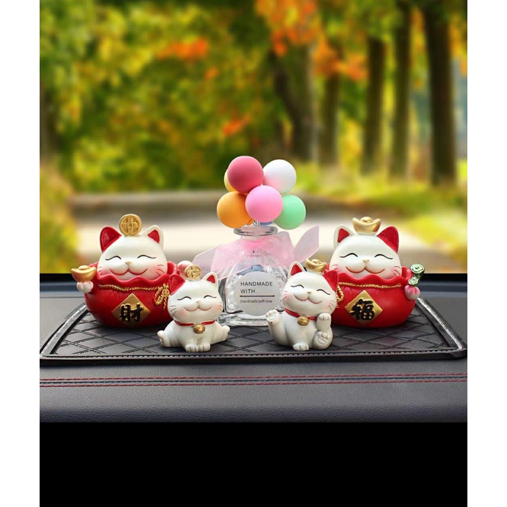 Sét Decor mèo thần tài lúc lắc trang trí taplo ô tô, xe hơi, bàn làm việc...