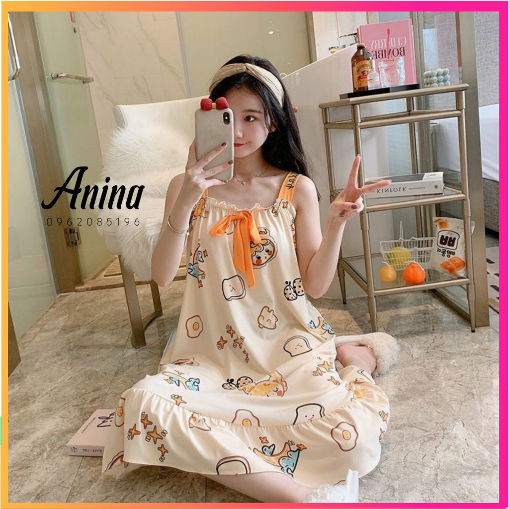 Váy Ngủ Nữ 2 Dây Chất thun Sữa mặc mùa hè cực mát, bầu bí bon chen V284