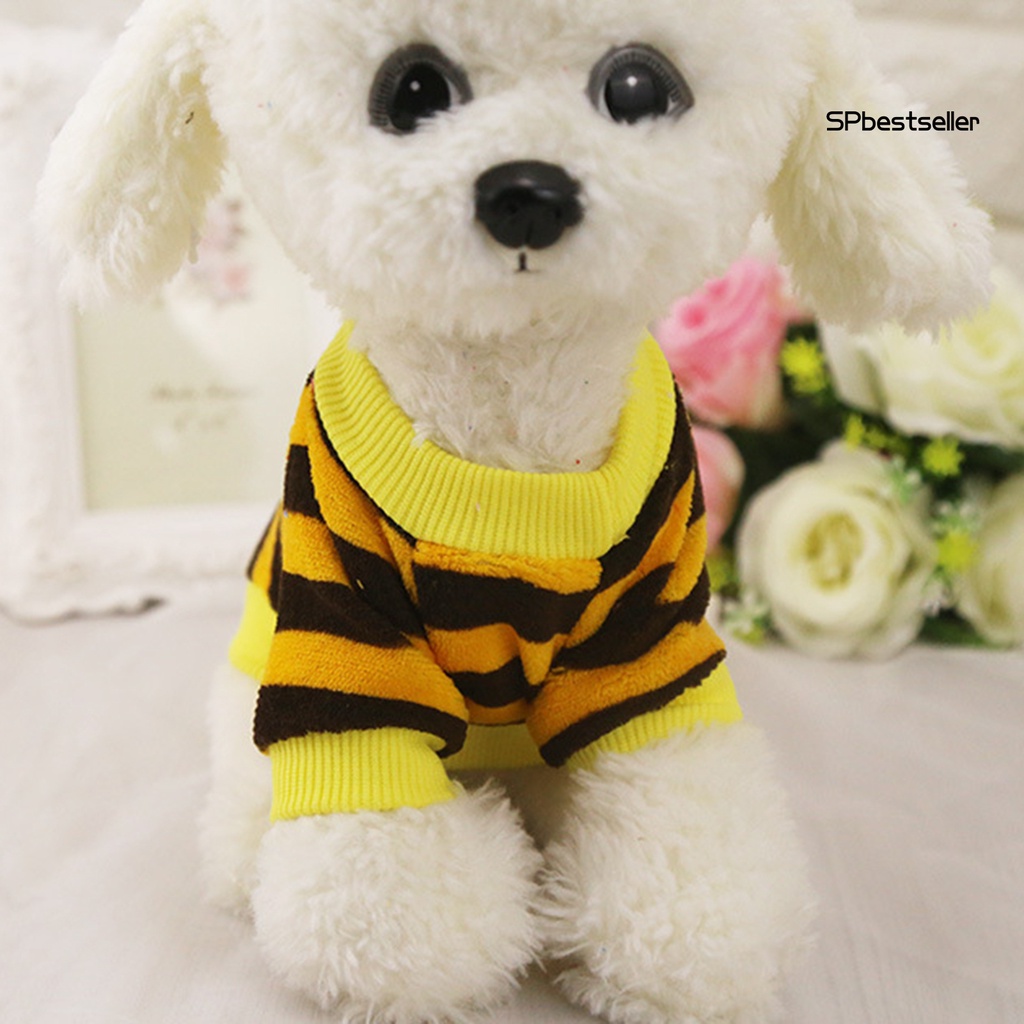 Trang Phục Vải Nhung San Hô Kẻ Sọc Giữ Ấm Mùa Thu Cho Thú Cưng