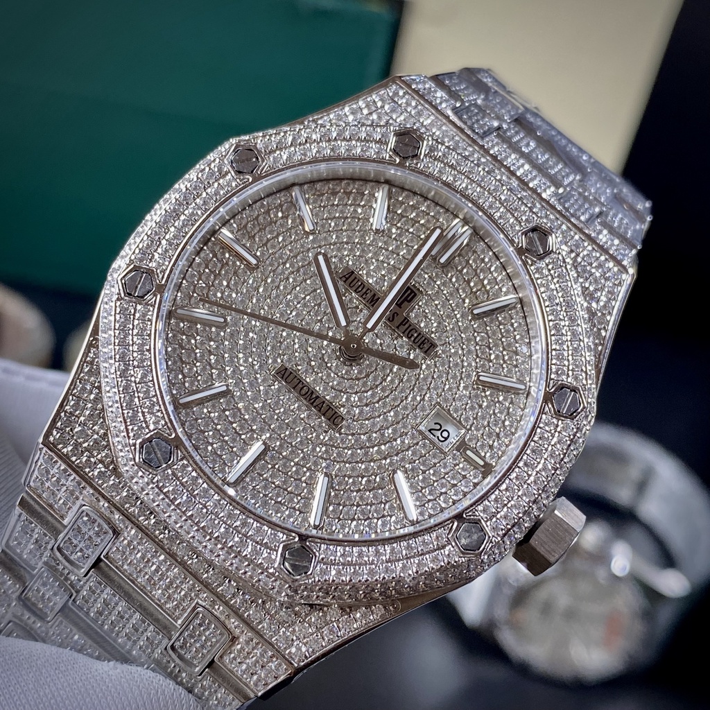 Đồng hồ nam Audemars Piguet  AP Royal Oak bản full đá Size 41mm, máy automatic Thuỵ Sỹ kim dạ quang