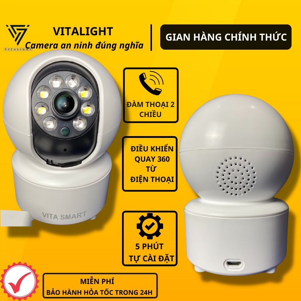 Camera wifi VITASMART, camera không dây đàm thoại 2 chiều ban đêm có màu, báo động báo động bằng âm thanh tự thu âm