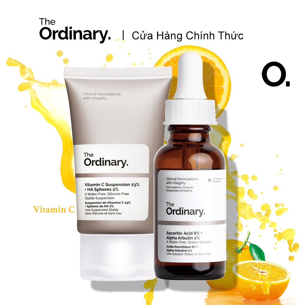 The Ordinary Bộ Sưu Tập Serum Vitamin C - Hỗn Dịch Vitamin C 23% + Hạt Cầu HA 2% / Axit Ascorbic 8% + Alpha Arbutin 2% - Tinh Chất Làm Trắng Vc Thu Nhỏ Lỗ Chân Lông Serum 30ml