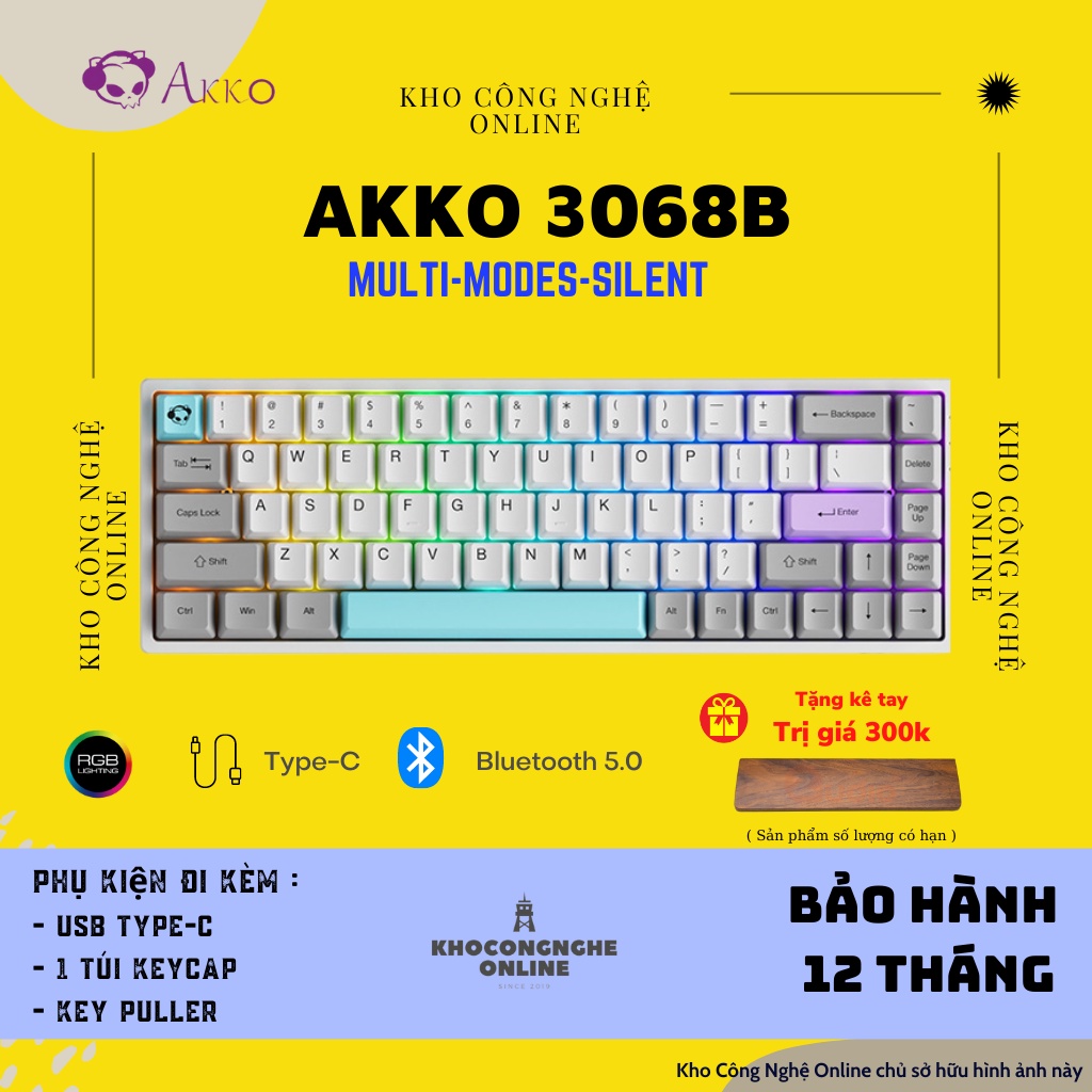 Bàn phím AKKO 3068B Multi-modes (Bluetooth 5.0 / Wireless 2.4Ghz / Hotswap / Foam tiêu âm / AKKO CS Jelly sw)