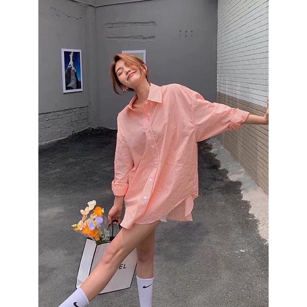 🌼 ÁO KẺ SỌC CAM OVERSIZE 🌼