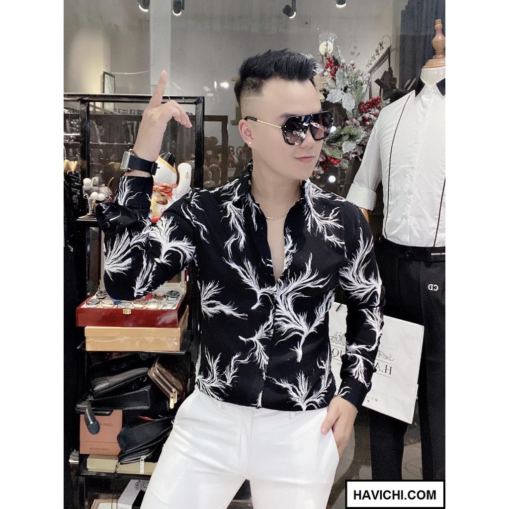 Áo Sơ mi nam đẹp 💚𝐅𝐑𝐄𝐄𝐒𝐇𝐈𝐏💚 Áo sơ mi nam họa tiết đẹp RỒNG ĐEN