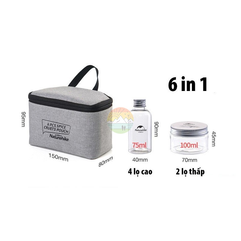 Bộ 6 lọ đựng gia vị Naturehike kèm túi - NH17T011-P du lịch dã ngoại