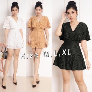 Jumpsuit nữ ngắn ren cổ tim tay ngắn siêu xinh J1065