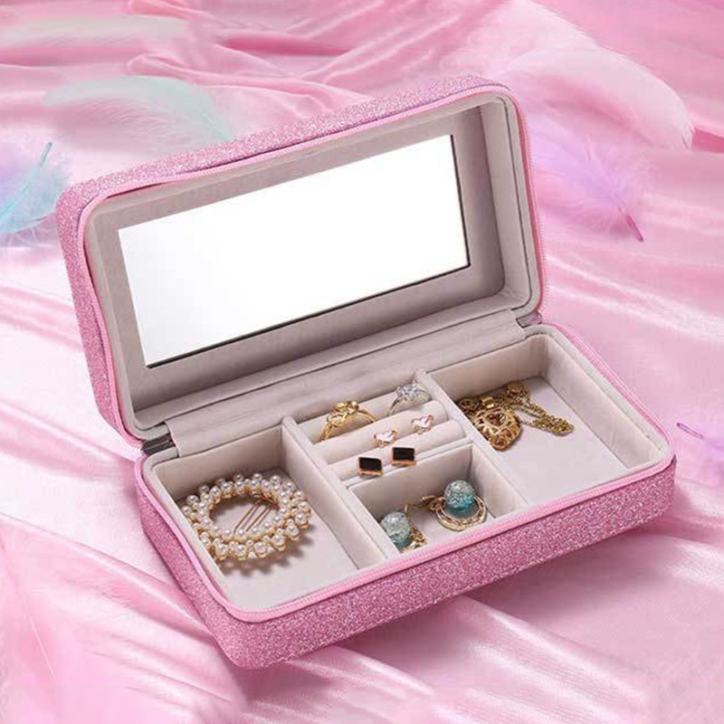 Hộp Đựng Trang Sức Bằng Da PU Có Khóa Kéo Tiện Dụng Ốp