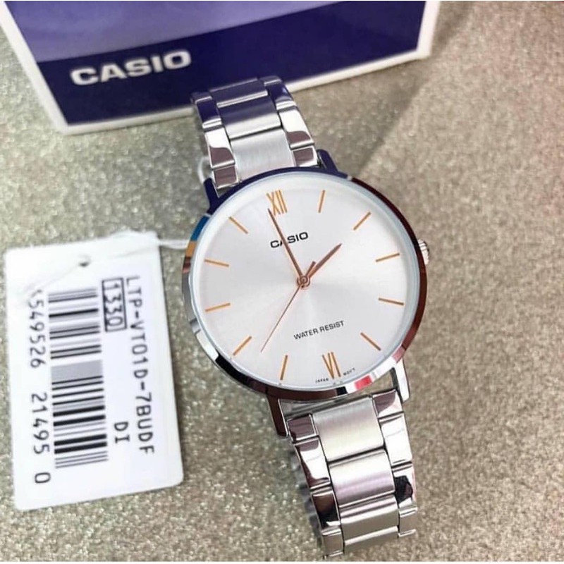 Đồng hồ đôi nam nữ dây kim loại Casio Anh Khuê MTP/LTP VT01D-7B