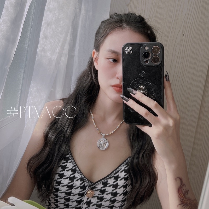 Dây chuyền, vòng cổ bi xi 2 màu trắng vàng phối mặt thương hiệu cá tính .PTNACC.