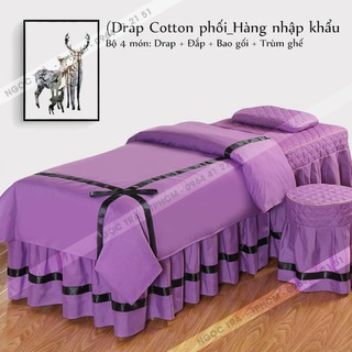 Bộ Ga COTTON thắt nơ trải giường spa, nối mi phun xăm 4 món