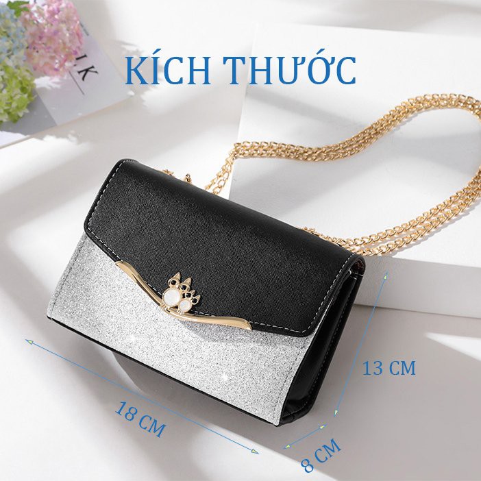 Túi Đeo Chéo Nữ Da Mềm Dễ Thương Khóa Cú Đôi T34 T32 Màu Đen