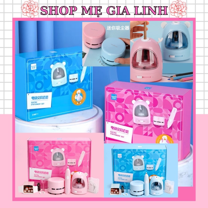 𝐅𝐑𝐄𝐄 𝐒𝐇𝐈𝐏 Bộ dụng cụ gọt bút chì thông minh ( 1gọt -1 hút bụi mini- 1 cây gôm xoá -1hộp pin)