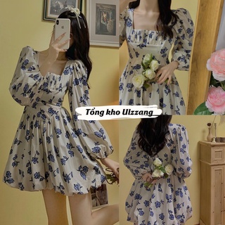 Váy hoa BABY xanh dáng xoè tiểu thư Váy hoa xanh đáng yêu phong cách Hàn Quốc