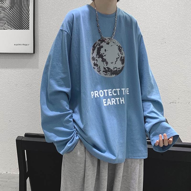 Áo thun tay dài dáng rộng in chữ phong cách Hàn Quốc thời trang mùa đông cho nam size M-5XL