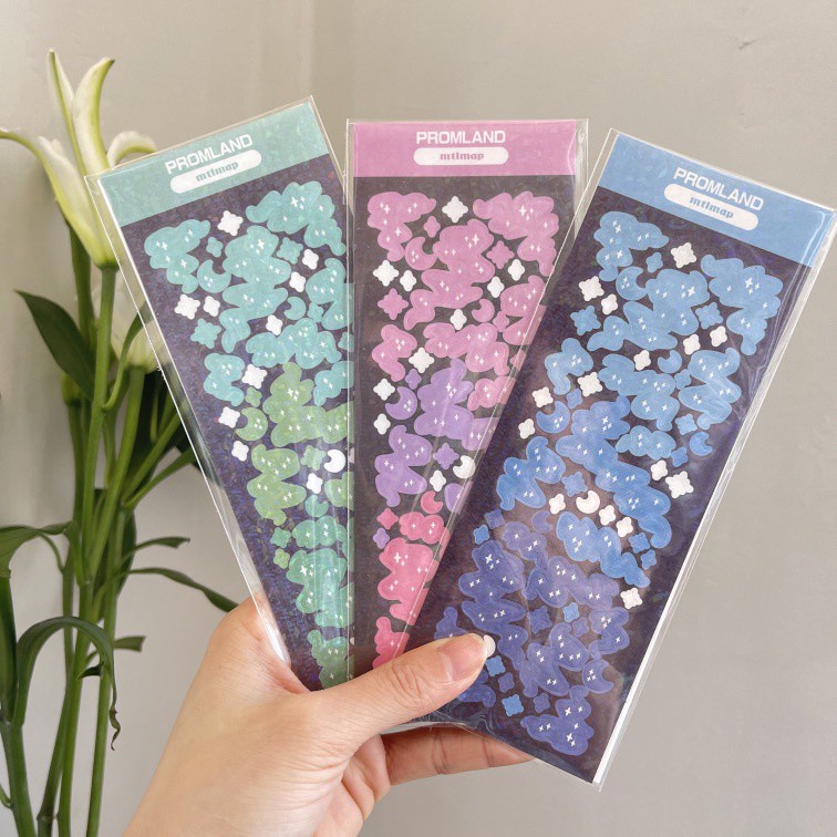 Miếng dán bằng PET chống thấm nước lấp lánh họa tiết trăng sao / sóng biển dùng trang trí thủ công
