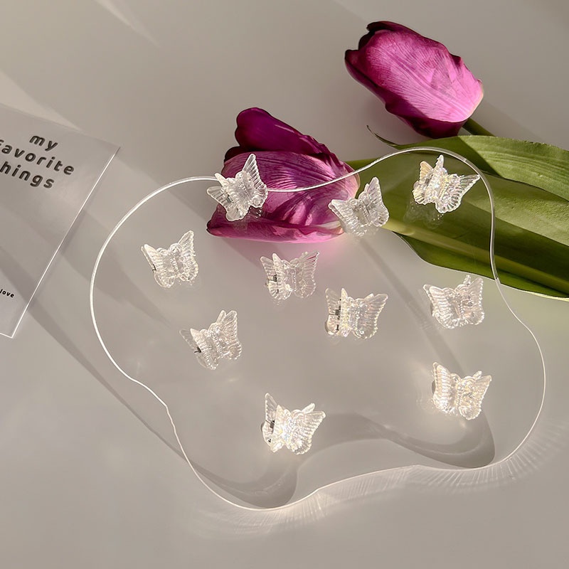 Kẹp Tóc Hình Bướm Bằng Acrylic Màu Trơn Trong Suốt Đơn Giản Phong Cách Pháp