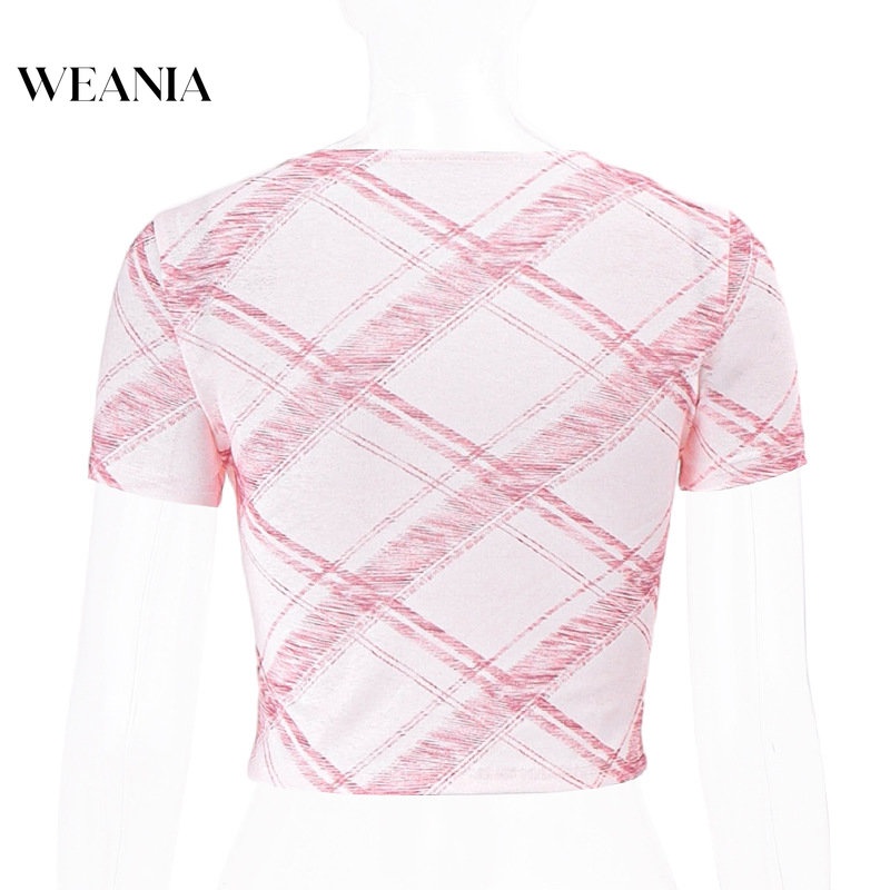 Áo Croptop Tay Ngắn Cổ Chữ V Hoạ Tiết Kẻ Sọc Thiết Kế Thắt Nút Độc Đáo