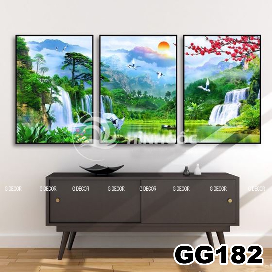 Tranh treo tường canvas khung gỗ 3 bức phong cách hiện đại Bắc Âu tranh phong cảnh trang trí phòng khách phòng ngủ 36