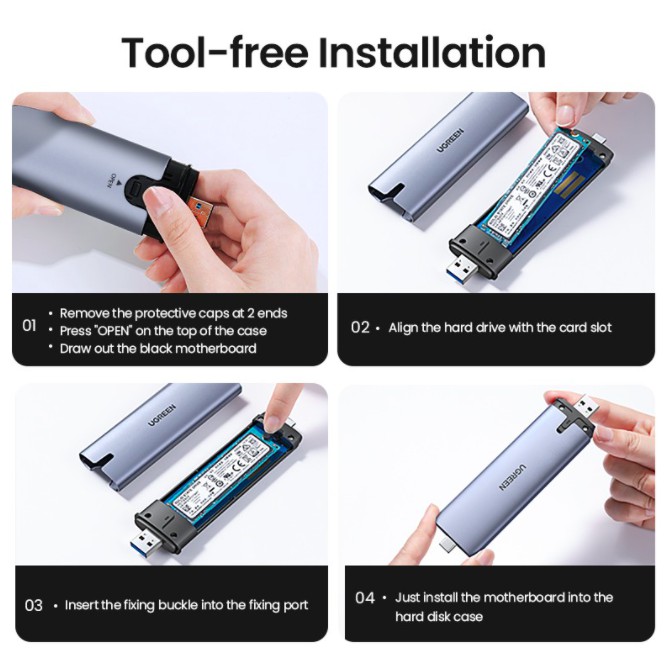 Bộ chuyển đổi Ugreen 70532 70533 SSD M.2 NGFF SATA / NVMe PCIe 2 trong 1 | BigBuy360 - bigbuy360.vn
