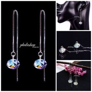 Bông Tai Pha Lê Tròn Dẹp Được Thiết Kế Từ Pha Lê Swarovski Và Bạc S925
