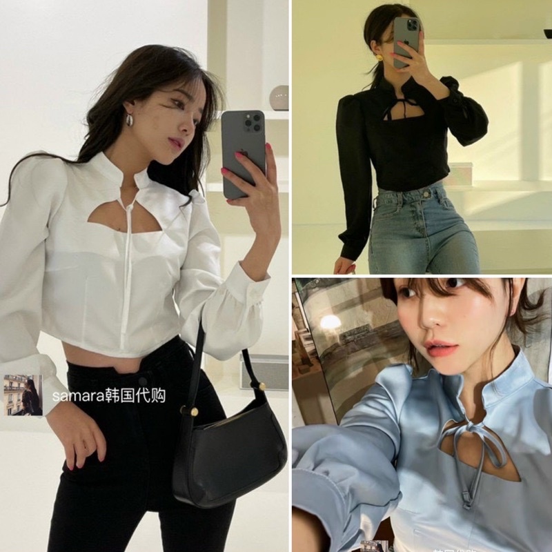 Be118 - ÁO TAY DÀI CUT KHOÉT NƠ NGỰC 3M