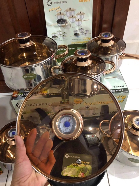 Bộ nồi 6 món vung kính cao cấp nắp đo nhiệt độ