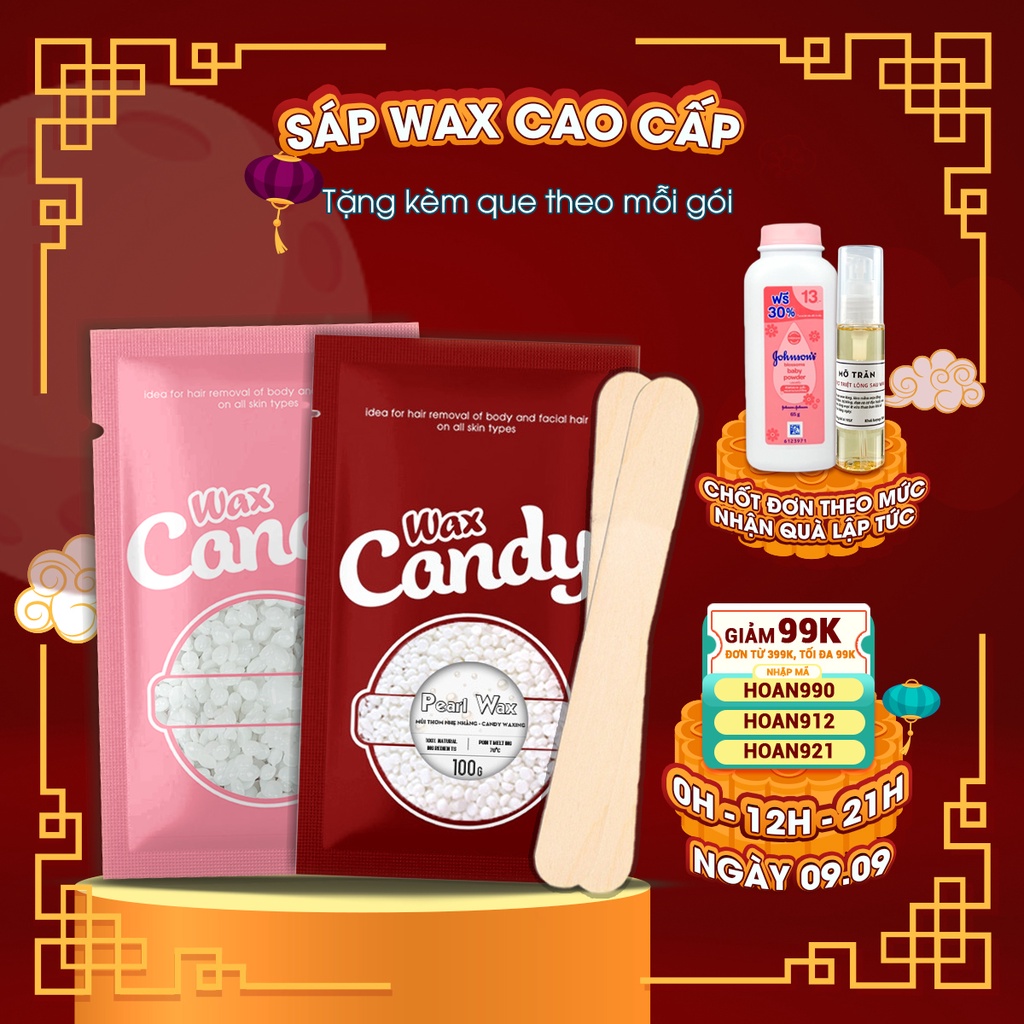 Sáp wax lông nóng Hard Wax Beans CandyWax trong suốt dẻo wax lông thơm 100gram SWL06