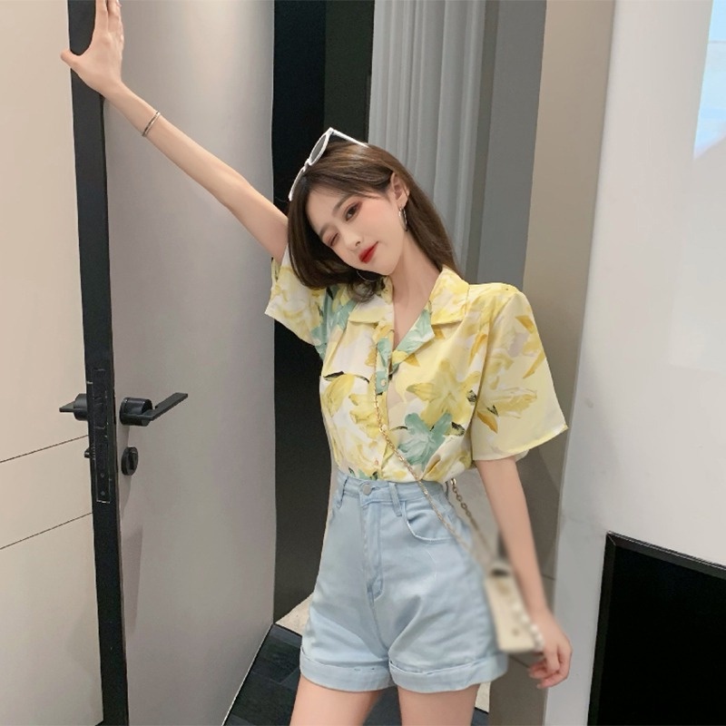 Áo Sơ Mi Tay Ngắn Dáng Rộng Cổ Bẻ Thời Trang Cho Nữ