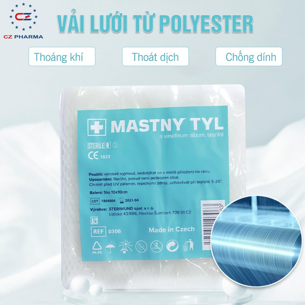 Gạc không thấm tẩm Vaseline Mastny TYL túi 5 miếng